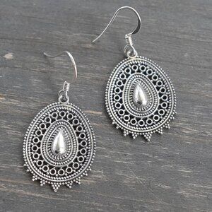 Vintage 925 Sterling Silver Tribal Filigree Dangle Earrings Teardrop 1.5" Drop